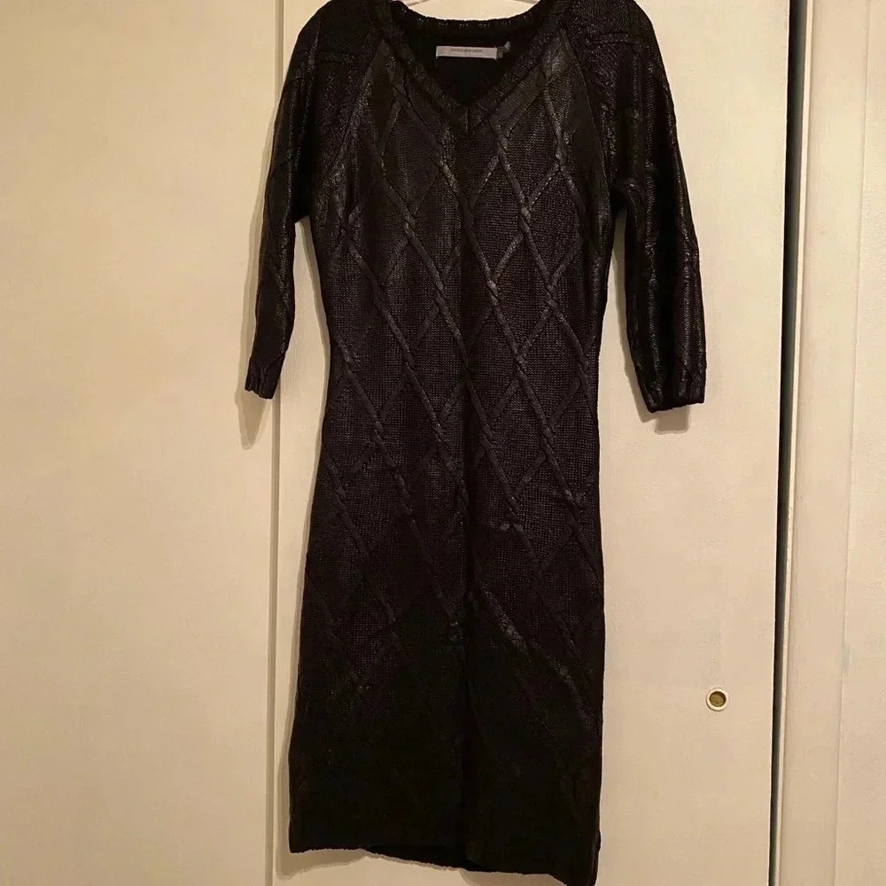 Marc New York Wet Look Black V Neck Knit Dress Size S